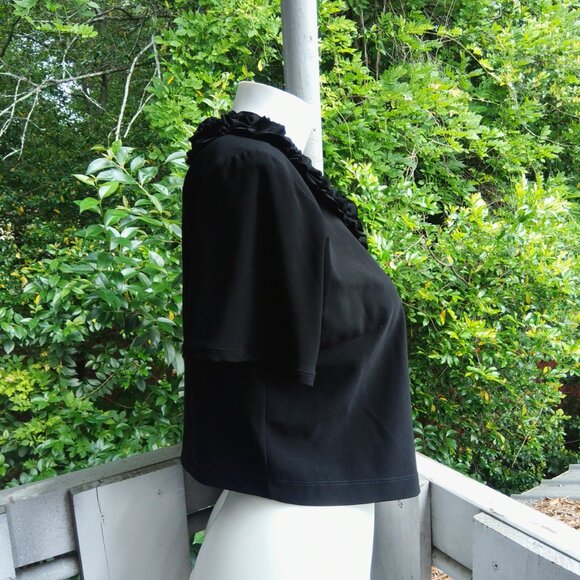 Vintage 90s Y2k Goth Ruffle Black Open front Crop Top - Picture 4 of 8